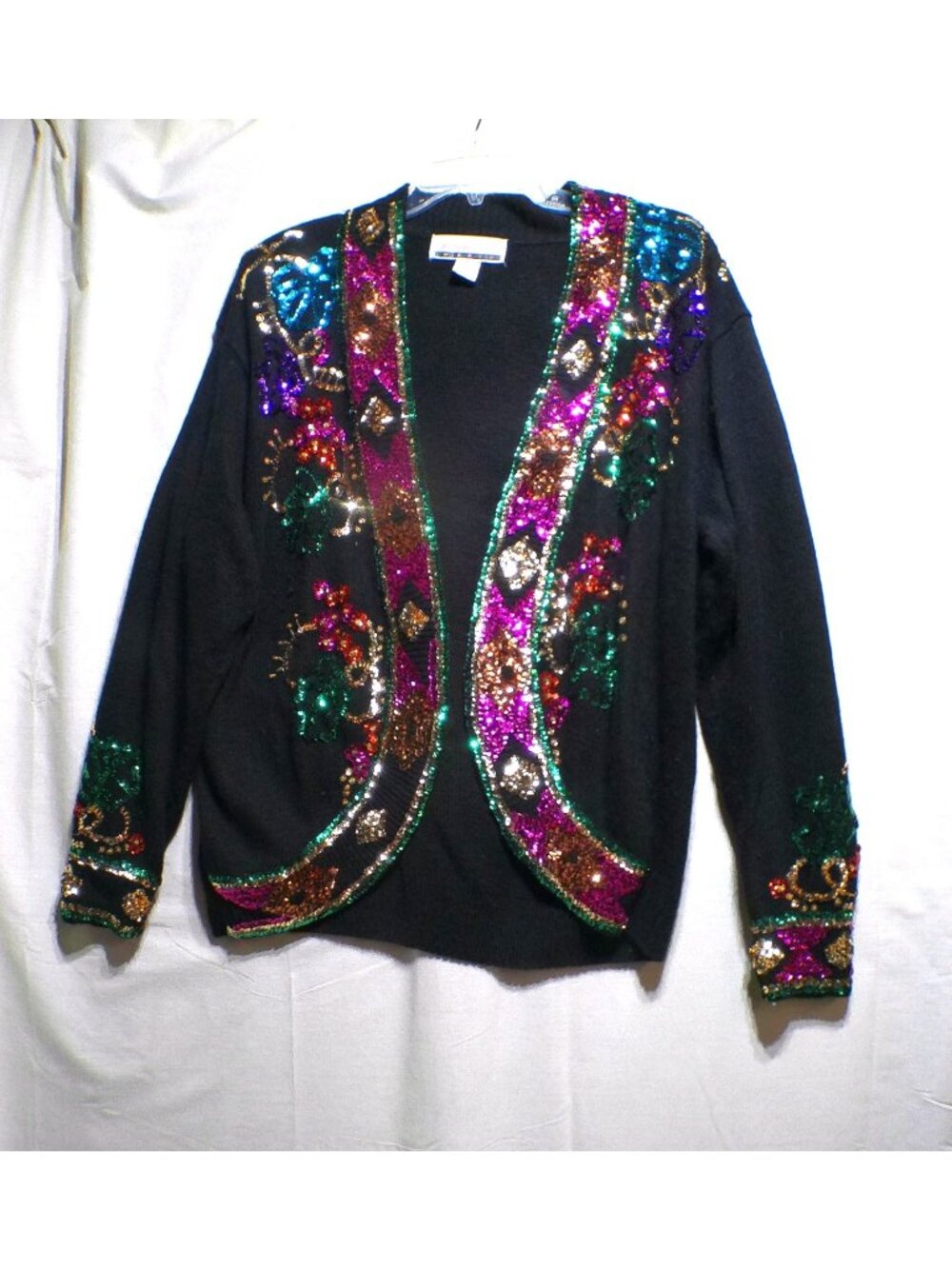 Vintage Silk Diana Marco Sweater Holiday Cardigan Sequins 20